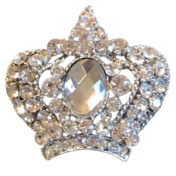 Vintage crown brooch large clear rhinestone queen royalty cabochon bling sparkly - Picture 2 of 13